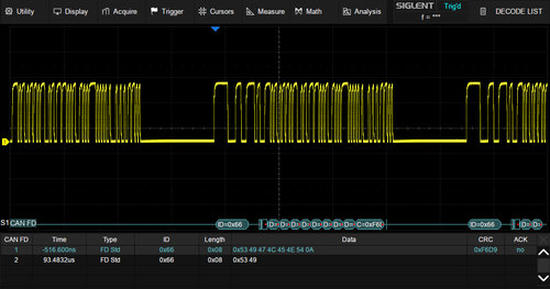 Siglent SDS3000HD-CANFD CAN FD trigger & decode (software)